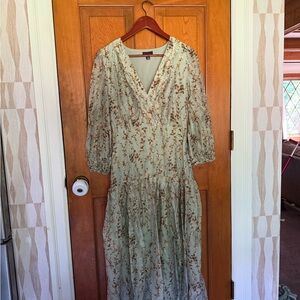 Floral Green Drop Waist Dress